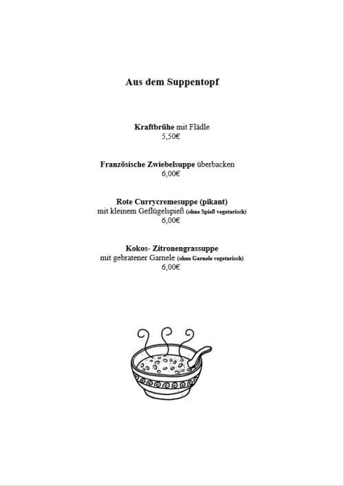 Speisekarte Salate und Vorspeisen