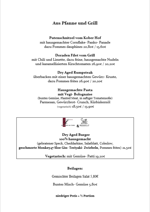 Speisekarte Salate und Vorspeisen