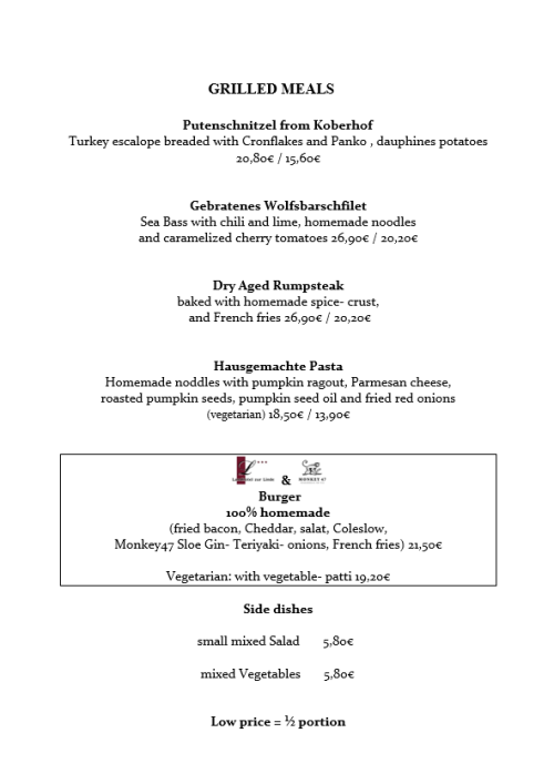 Speisekarte Hauptgerichte