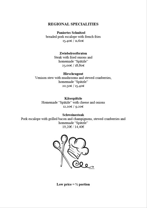Speisekarte Hauptgerichte