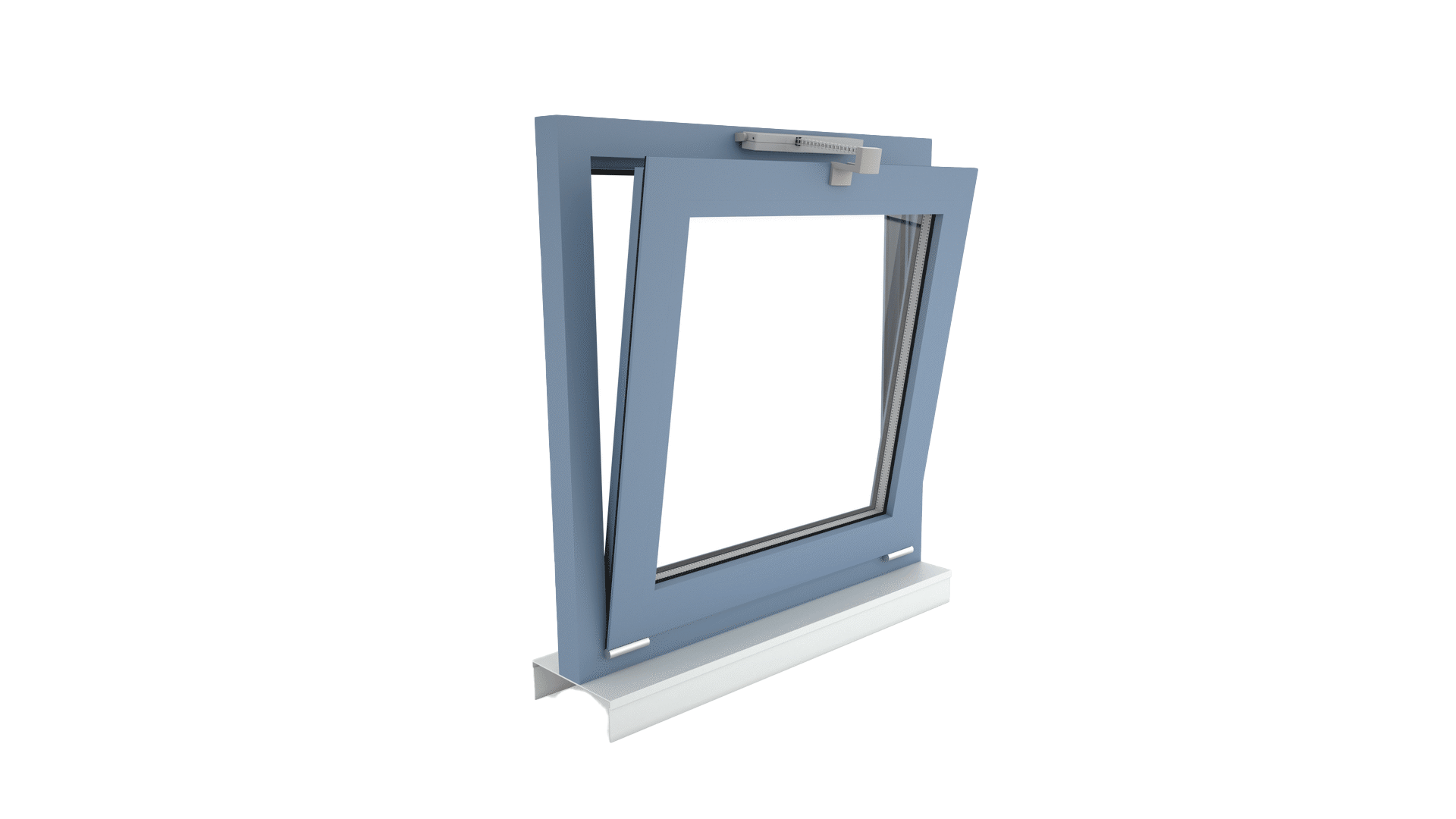 Fassadenfenster, Kippflügel einwärts öffnend, Antriebsmontage auf dem Fensterrahmen