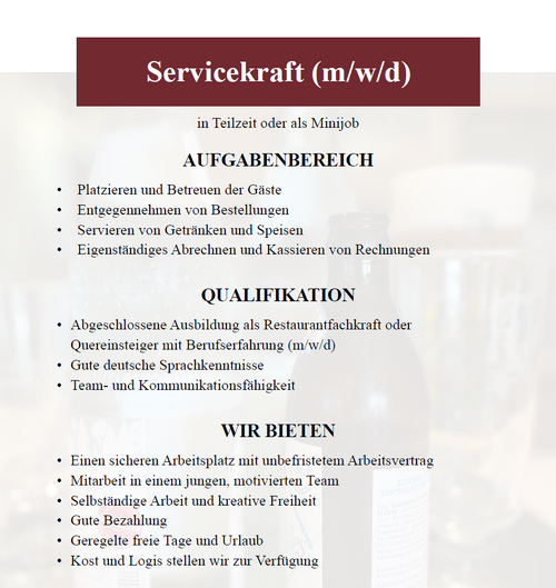 Stellenanzeige Servicekraft