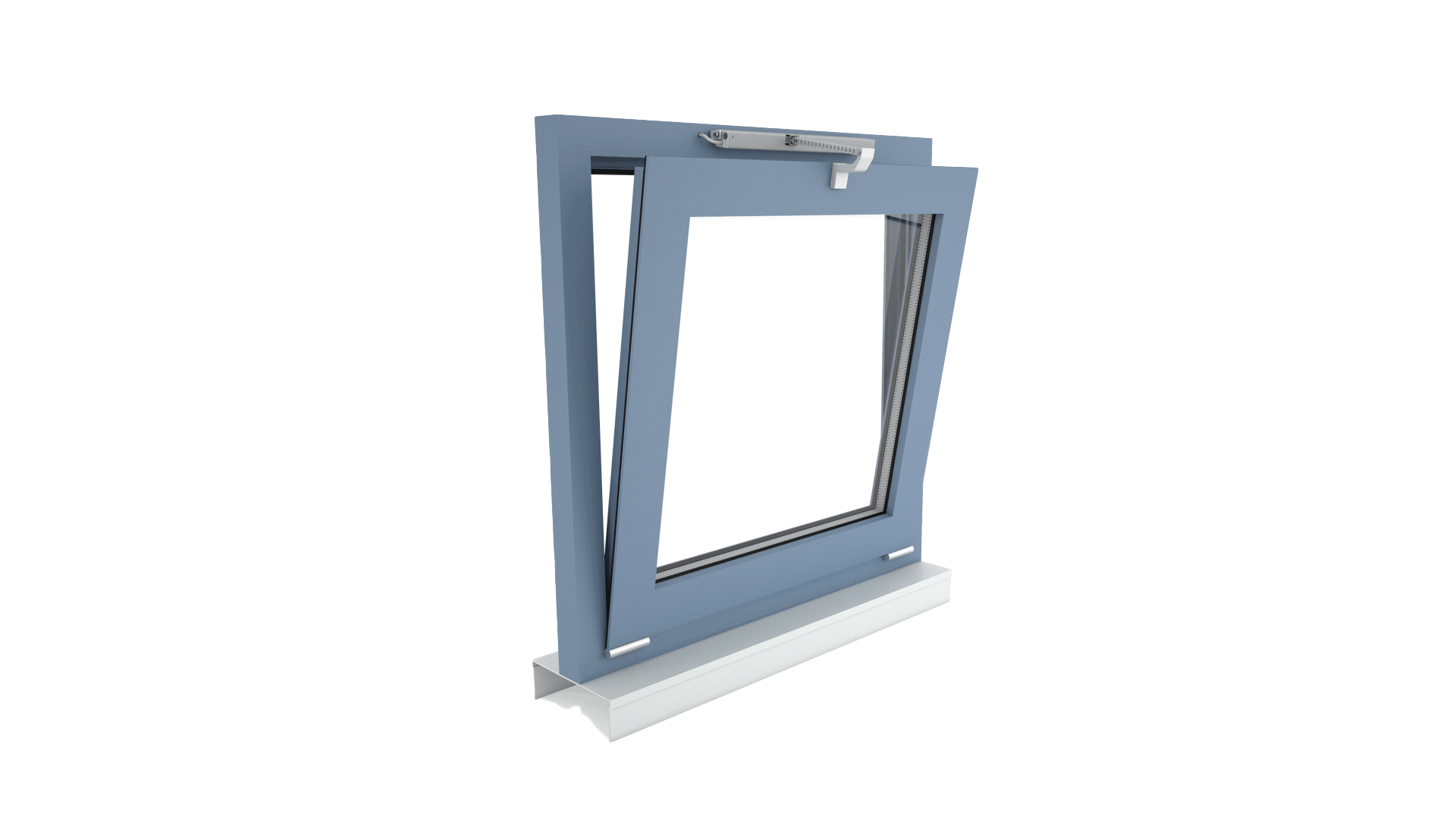 Fassadenfenster, Drehflügel einwärts öffnend, Antriebsmontage auf dem Fensterrahmen