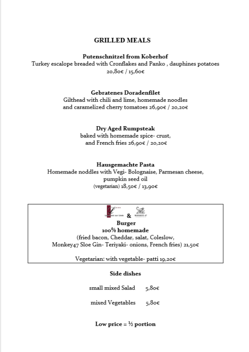 Speisekarte Hauptgerichte