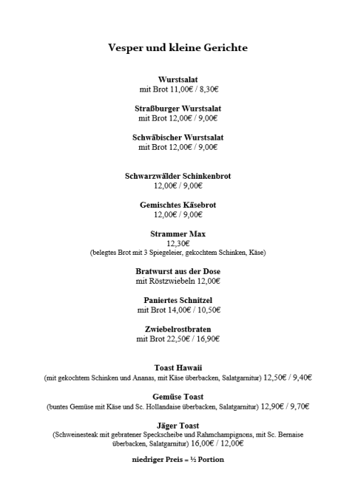 Speisekarte Salate und Vorspeisen