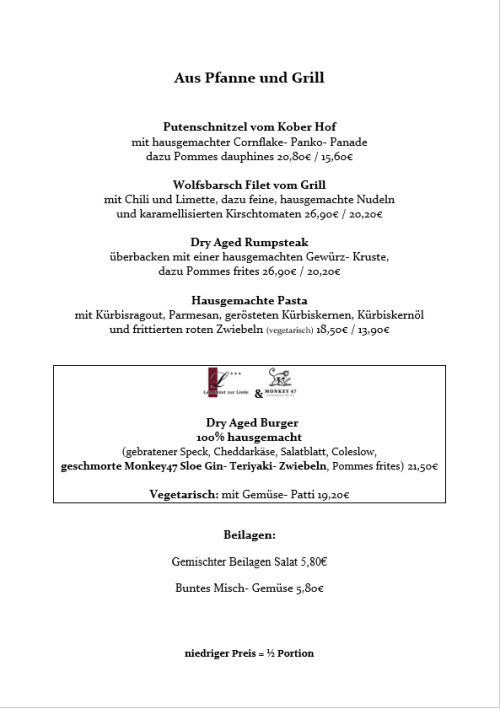 Speisekarte Salate und Vorspeisen