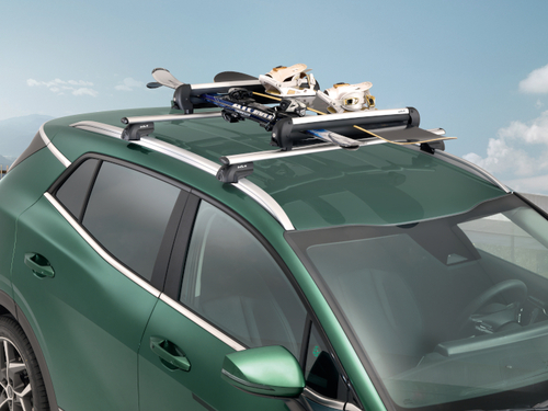 Kia Ski- und Snowboardträger auf dem Dach des Fahrzeuges