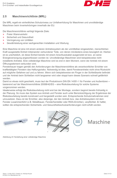 Maschinenrichtlinie in Verbindung mit RWA